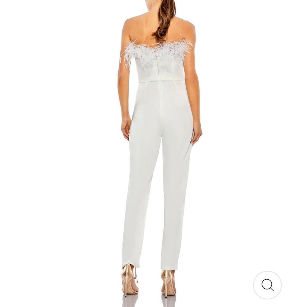 Mac Duggal Strapless Jumpsuit With Feather Trim Size 6 NWT Retail $398 - Picture 3 of 16